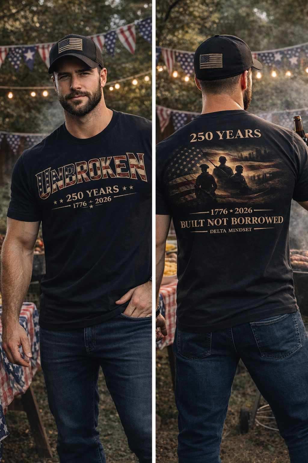 unbroken 250 years delta mindset patriotic t‑shirt