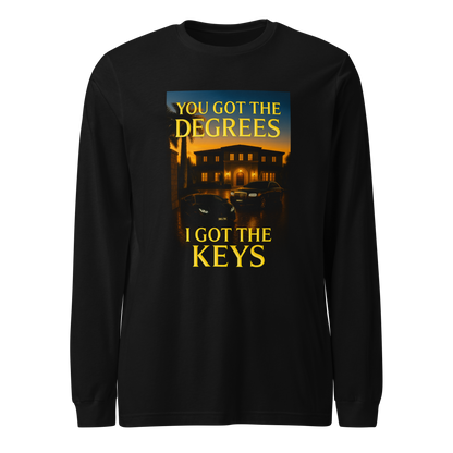 Delta Mindset cinematic streetwear long sleeve trader shirt — Driveway Collection — You Got The Degrees, I Got The Keys