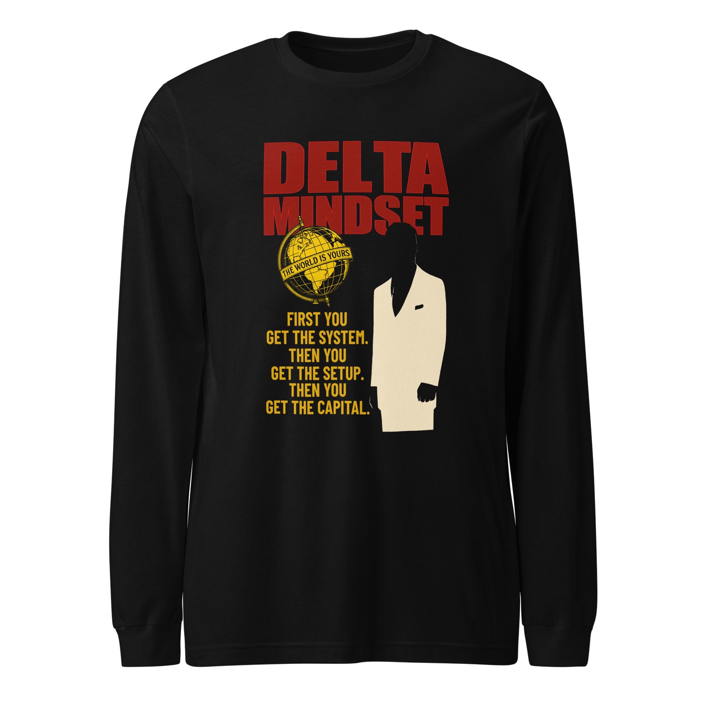 delta mindset cinematic streetwear long sleeve shirt — mob room collection — first you get the system