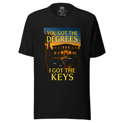 Delta Mindset cinematic streetwear short sleeve trader shirt — Driveway Collection— You Got The Degrees, I Got The Keys