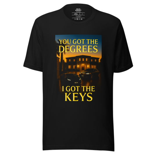 Delta Mindset cinematic streetwear short sleeve trader shirt — Driveway Collection— You Got The Degrees, I Got The Keys