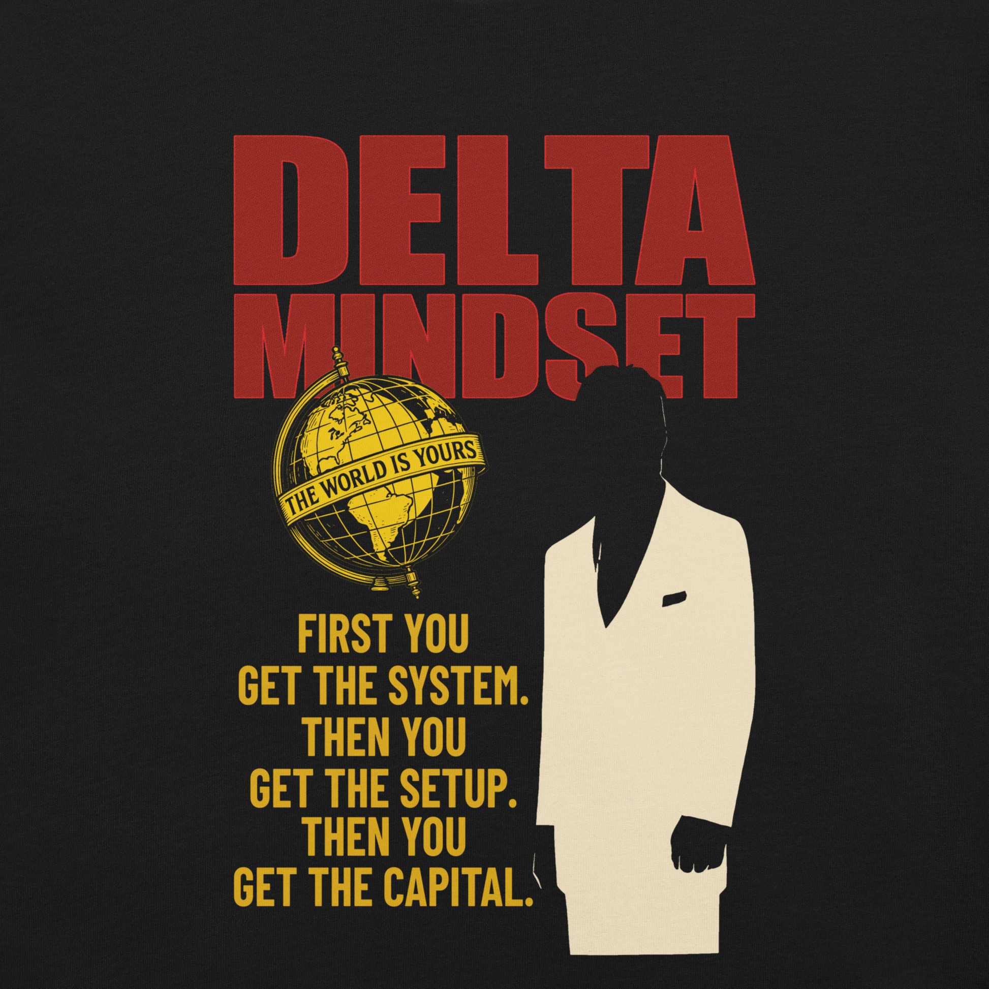 Delta Mindset cinematic streetwear shirt — Mob Room Collection — First You Get The System